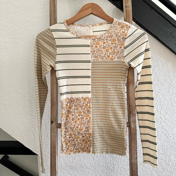 American Eagle Outfitters Yellow Striped Patchwork Long Sleeved Crew Neck NWT - Picture 2 of 10